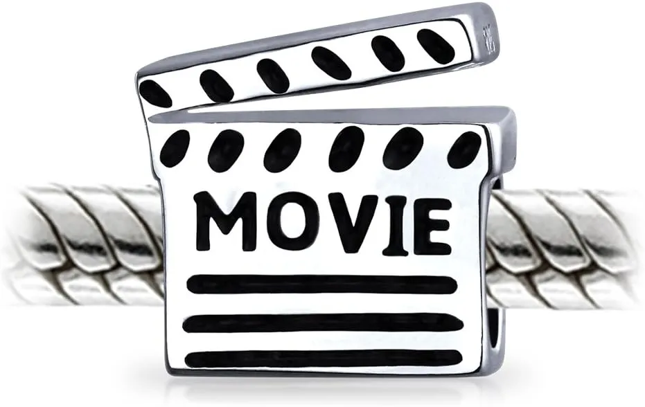 Bling Jewelry Theater Lover Movies Director Action Movie Clapboard Pop Corn Bucket Charm Bead For Women For Teen Fits European Bracelet .925 Sterling Silver