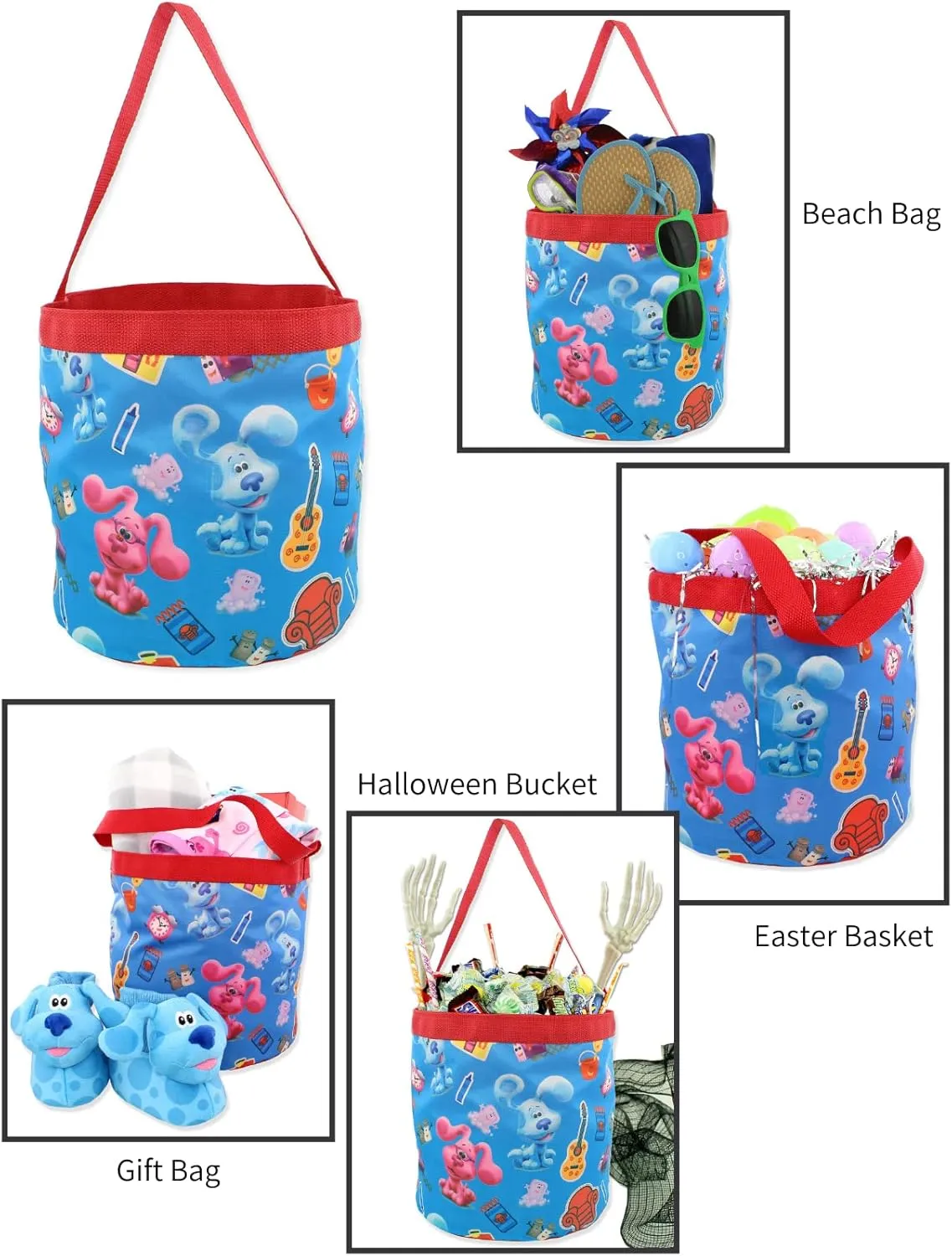 Blue's Clues & You Kids Collapsible Nylon Gift Basket Bucket Tote Bag