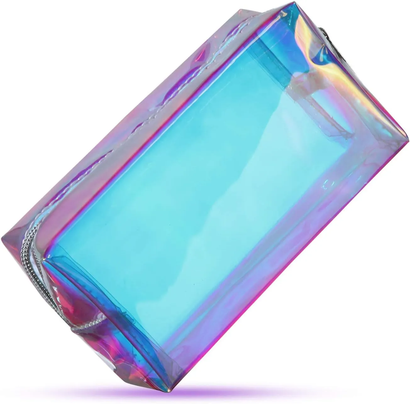 Boao 2 Pcs Clear Iridescent Holographic Makeup Bag Glitter Travel Cosmetic Pouches Toiletry Bag with Zipper Toiletry Organizer Case for Purse Diaper Beach Office Gift(Plain)