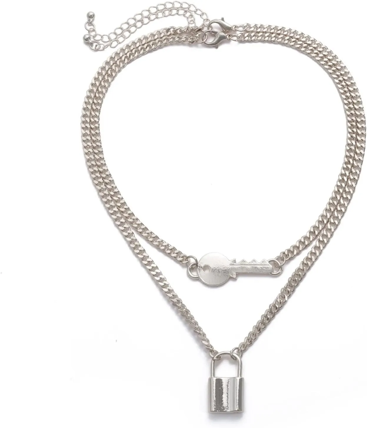 Bohemian Necklaces for Women, Necklaces Silver Layers Alloy Geometric Lock Key Jewelry for Women Women Necklace