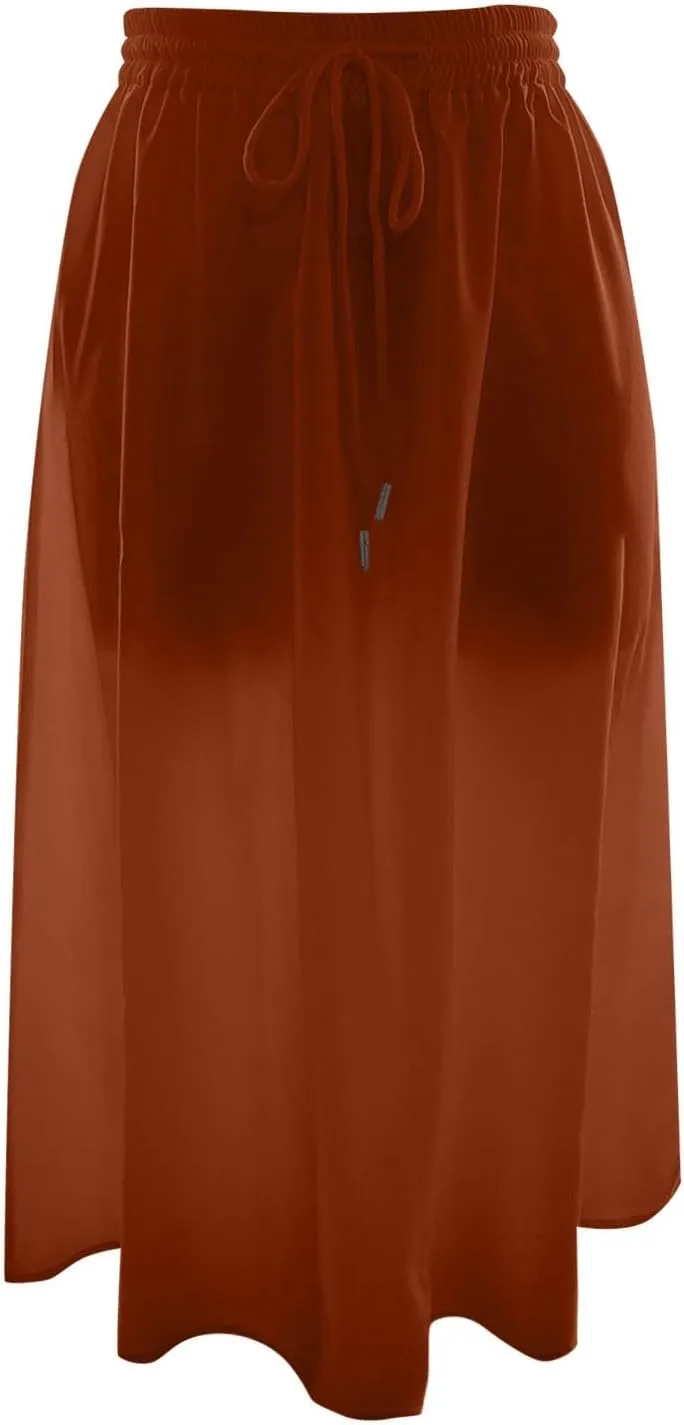 Boho Skirts for Women Lightweight Drawstring High Waisted Trendy Summer Flowy Floral Midi Skirts with Pockets