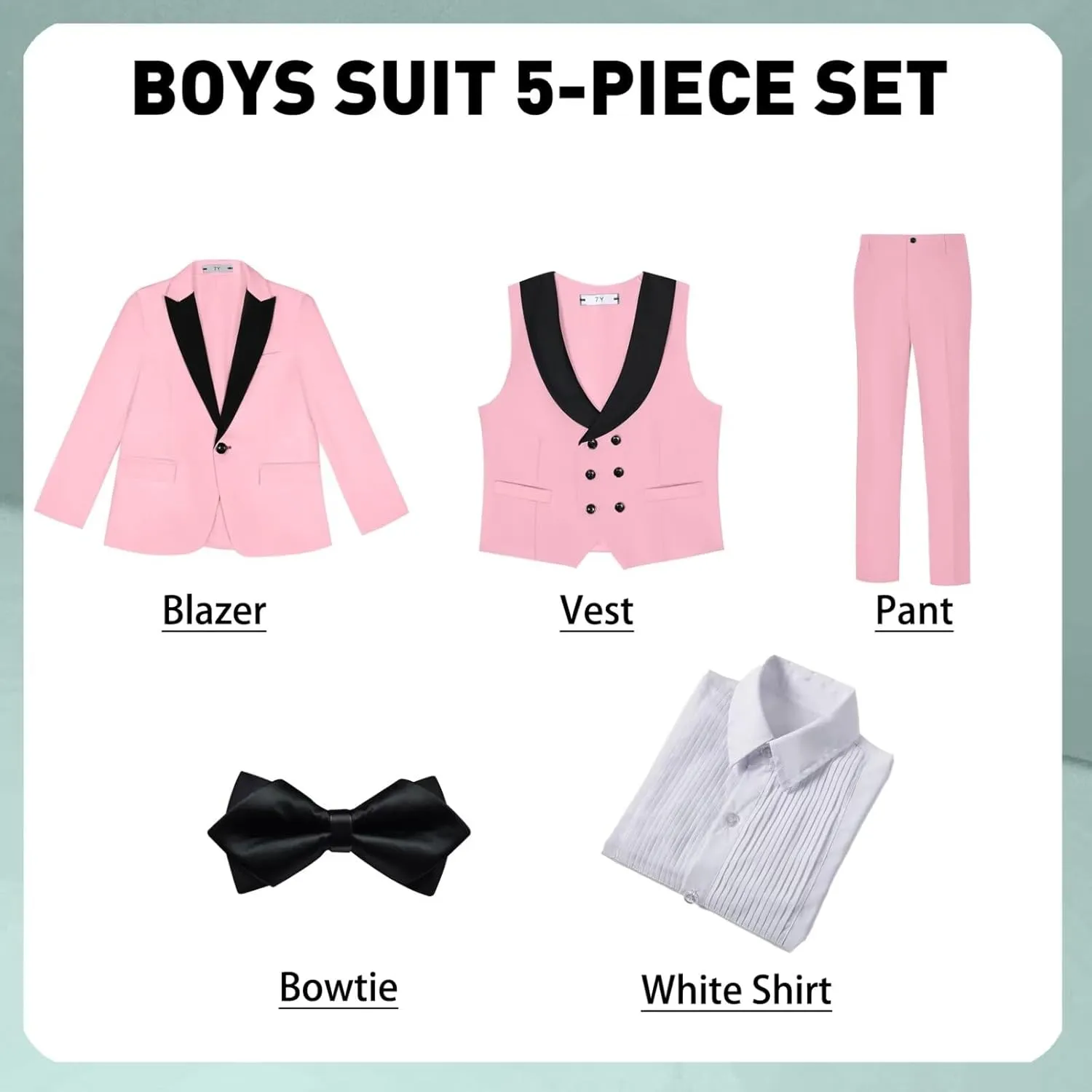 Boys Suits Slim Fit 5 Piece Toddler Tuxedo Suit Set for Teen Boy Formal Dress Clothes Peaked Lapel Kids Wedding Outfit