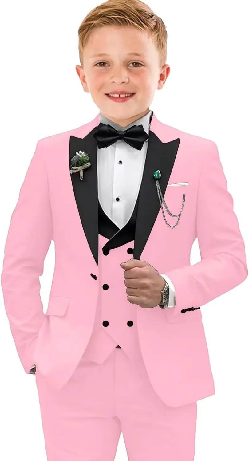 Boys Suits Slim Fit 5 Piece Toddler Tuxedo Suit Set for Teen Boy Formal Dress Clothes Peaked Lapel Kids Wedding Outfit