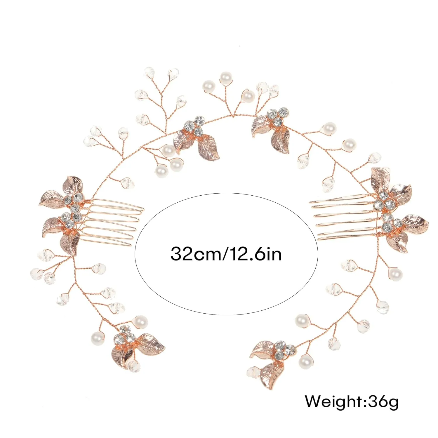 Bride Hair Accessories Wedding - Handmade Rhinestone Flower Headband Crystal Hairpin for Elegant Bridal Hairstyles, Rose Gold
