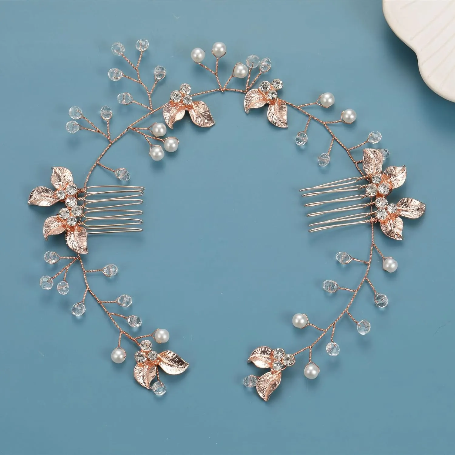 Bride Hair Accessories Wedding - Handmade Rhinestone Flower Headband Crystal Hairpin for Elegant Bridal Hairstyles, Rose Gold