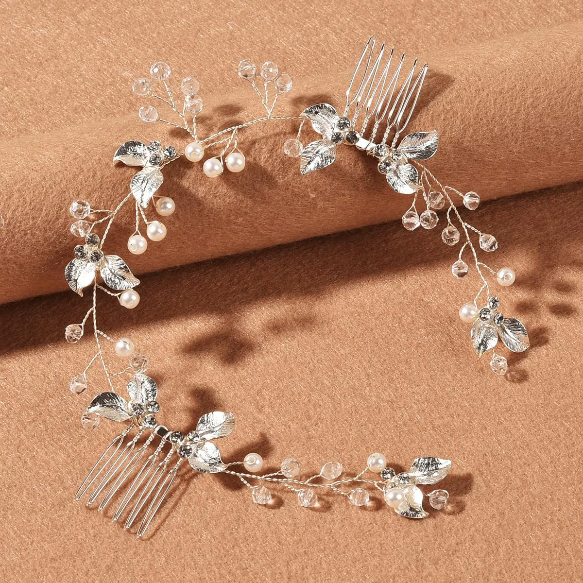 Bride Hair Accessories Wedding - Handmade Rhinestone Flower Headband Crystal Hairpin for Elegant Bridal Hairstyles, Silver