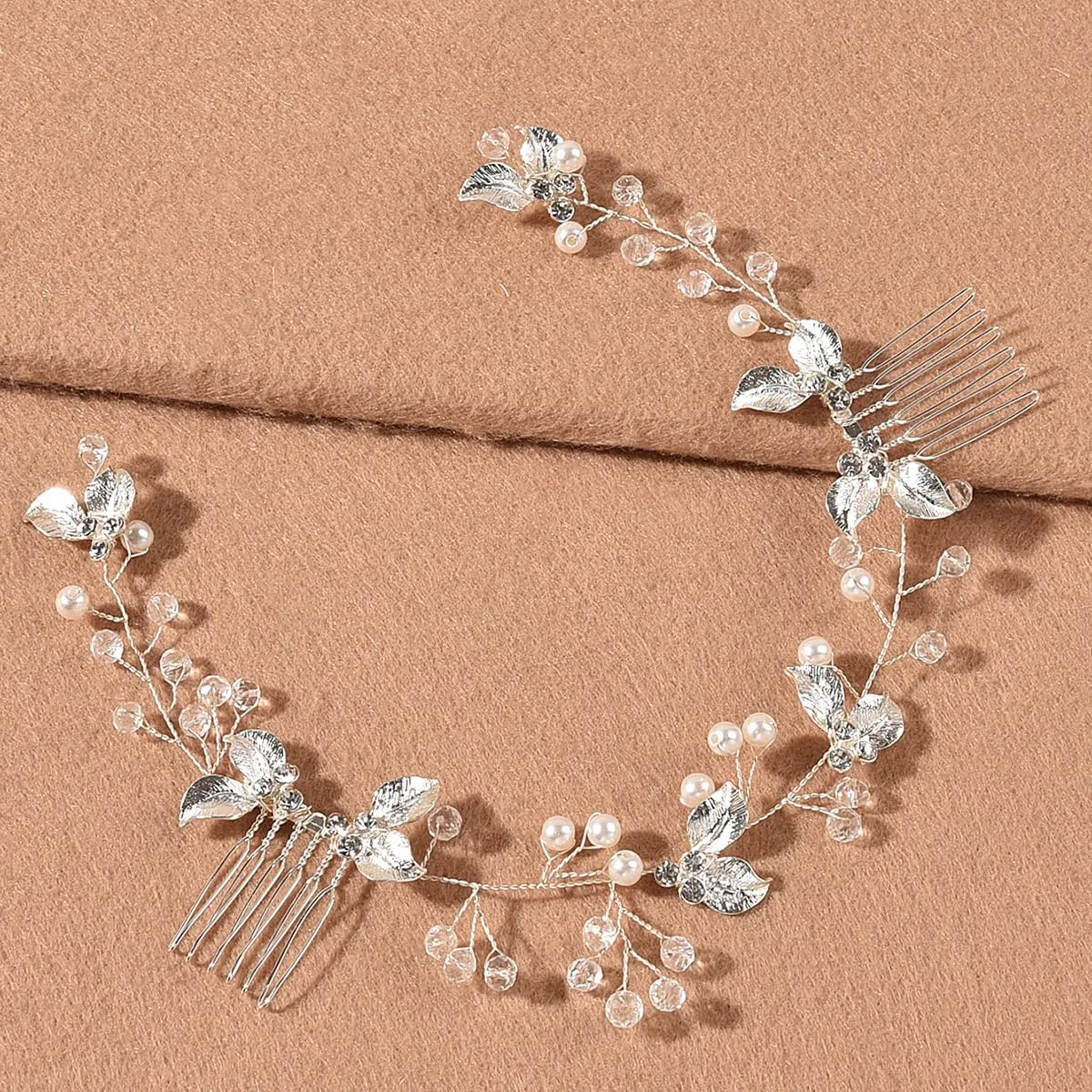 Bride Hair Accessories Wedding - Handmade Rhinestone Flower Headband Crystal Hairpin for Elegant Bridal Hairstyles, Silver