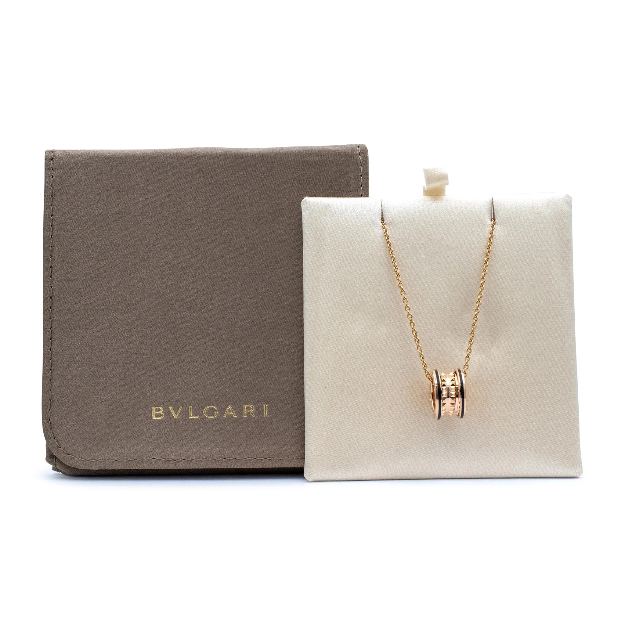 Bvlgari Ladies 18K Rose Gold B. Zero Studded Spiral Black Ceramic Pendant Necklace