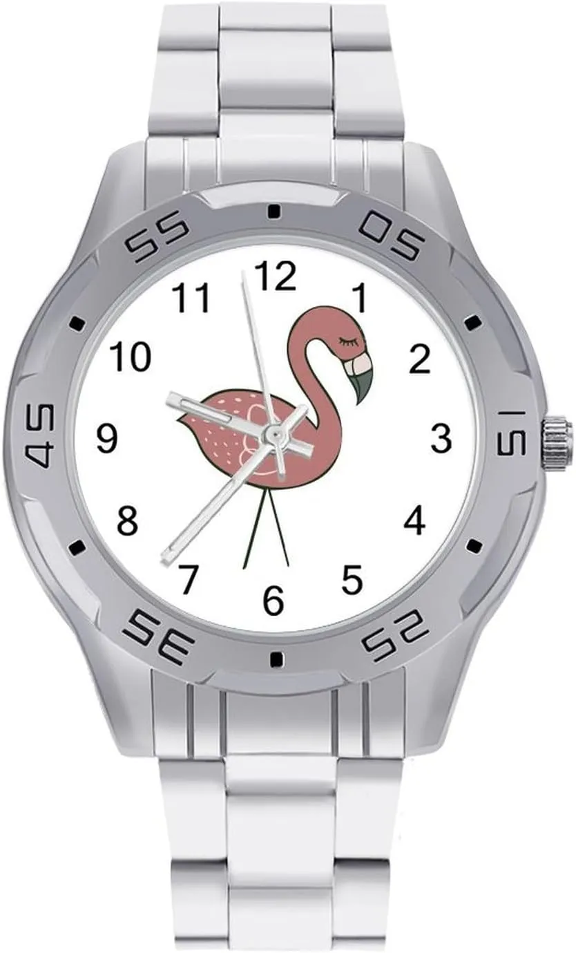 Campsite Flamingos Stainless Steel Metal Strap Simple Business Watches for Men Easy Reader Work Casual Watch