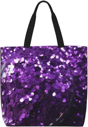 Canvas Tote Bag for Women Shoulder Tote Purse Reusable Grocery Bag Beautiful Purple Glitter Aesthetic Shopping Bags