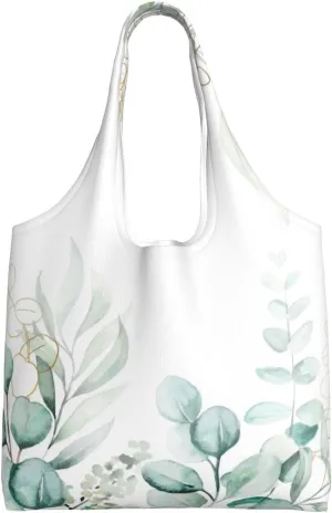 Canvas Tote Bag for Women Shoulder Tote Purse Reusable Grocery Bag Green Eucalyptus Aesthetic Shopping Bags