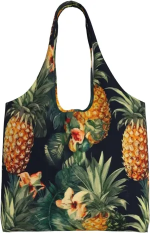 Canvas Tote Bag for Women Shoulder Tote Purse Reusable Grocery Bag Pineapple tropical print Aesthetic Shopping Bags