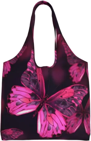 Canvas Tote Bag for Women Shoulder Tote Purse Reusable Grocery Bag Pink Butterfly Aesthetic Shopping Bags
