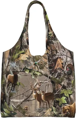 Canvas Tote Bag for Women Shoulder Tote Purse Reusable Grocery Bag Wildlife Hunting Deer Bear Elk Aesthetic Shopping Bags