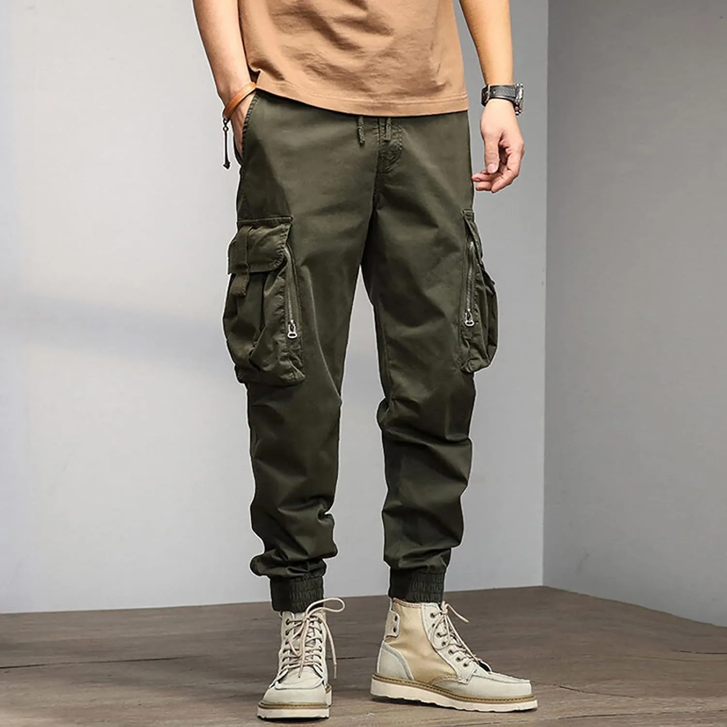 Cargo Pants for Men Relaxed Fit Sweatpants with Pockets Drawstring Athletic Pants Joggers Running Sports Sweatpants