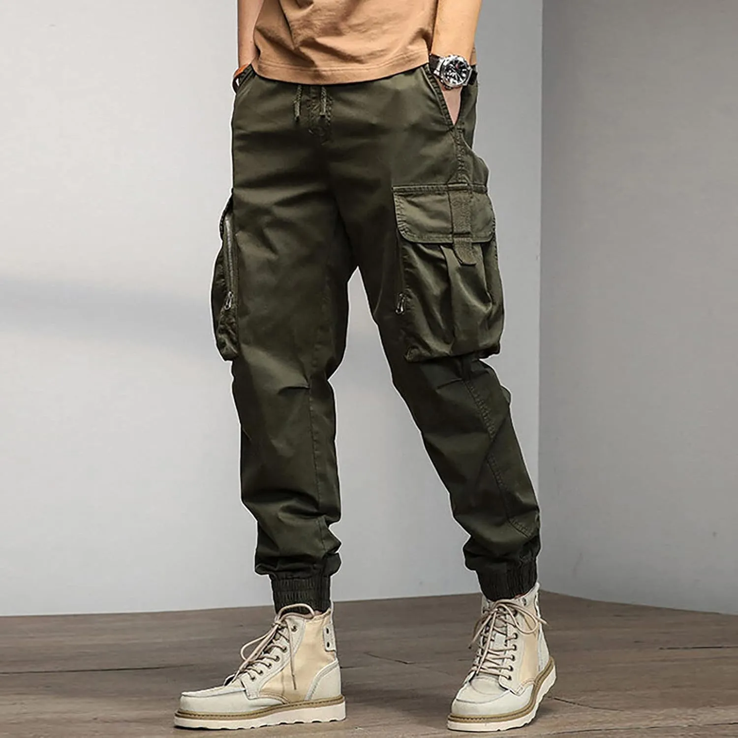 Cargo Pants for Men Relaxed Fit Sweatpants with Pockets Drawstring Athletic Pants Joggers Running Sports Sweatpants
