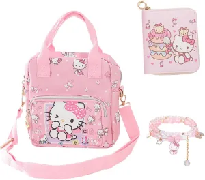 Cartoon Mini Crossbody Bag, Cute Mini Wallet for Women and Girl, PU Messenger Shoulder Bag Purse and Bracelet, 3Pcs