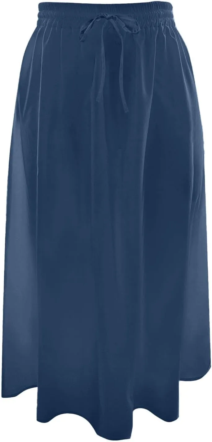 Casual Midi Skirts for Women Summer Comfy Drawstring Knee Length Skirts Trendy Elastic Waist Travel Skorts with Pockets