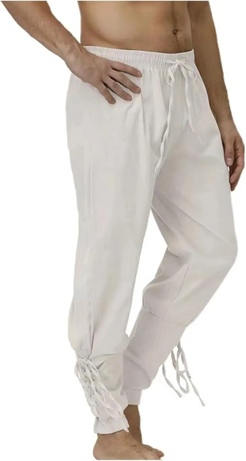 Casual Pants for Mens Linen Pants Summer Beach Pants Drawstring Yoga Pants Loose Fit Elastic Waist Pants
