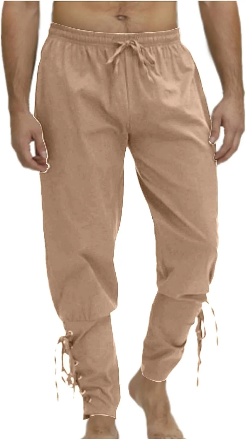 Casual Pants for Mens Linen Pants Summer Beach Pants Drawstring Yoga Pants Loose Fit Elastic Waist Pants