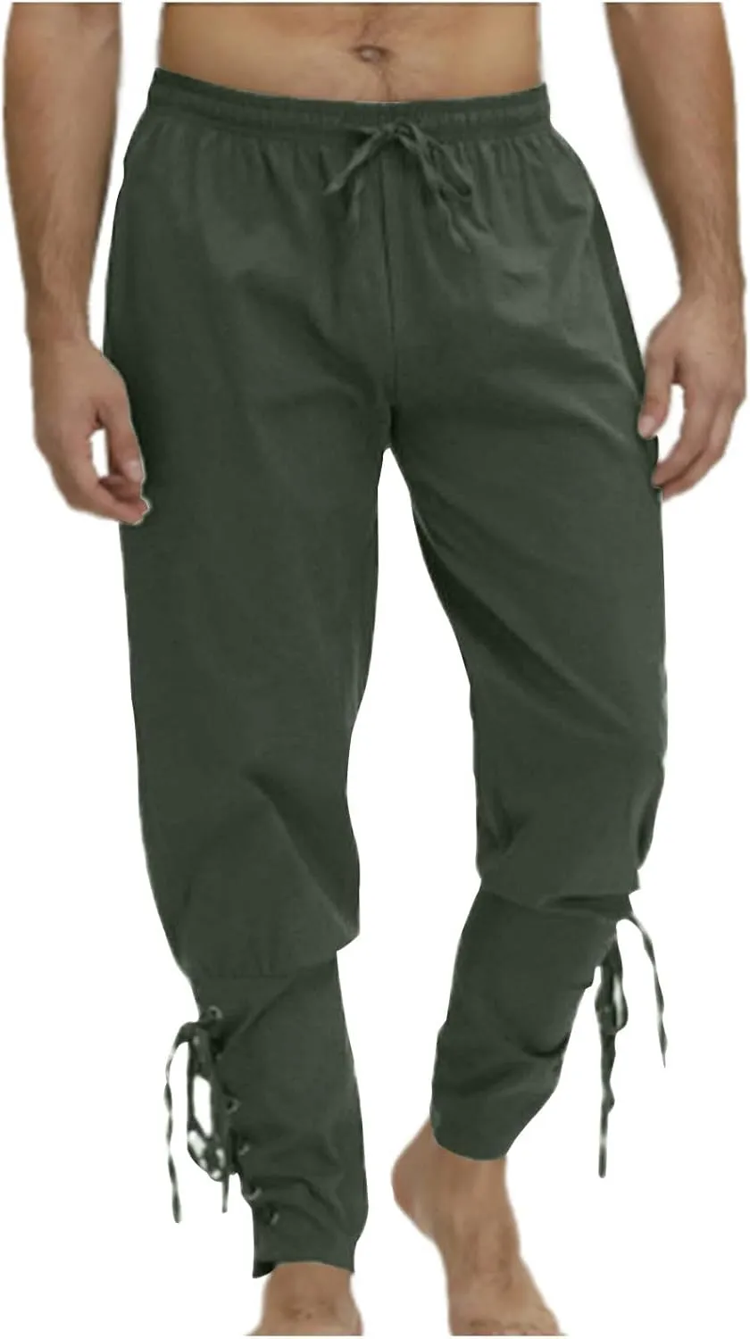 Casual Pants for Mens Linen Pants Summer Beach Pants Drawstring Yoga Pants Loose Fit Elastic Waist Pants