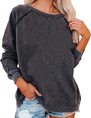 Casual Sweatshirts for Women Solid Loose Crewneck Long Sleeve Relaxed Pullover Tops Lightweight Joggers Sports Hoodie