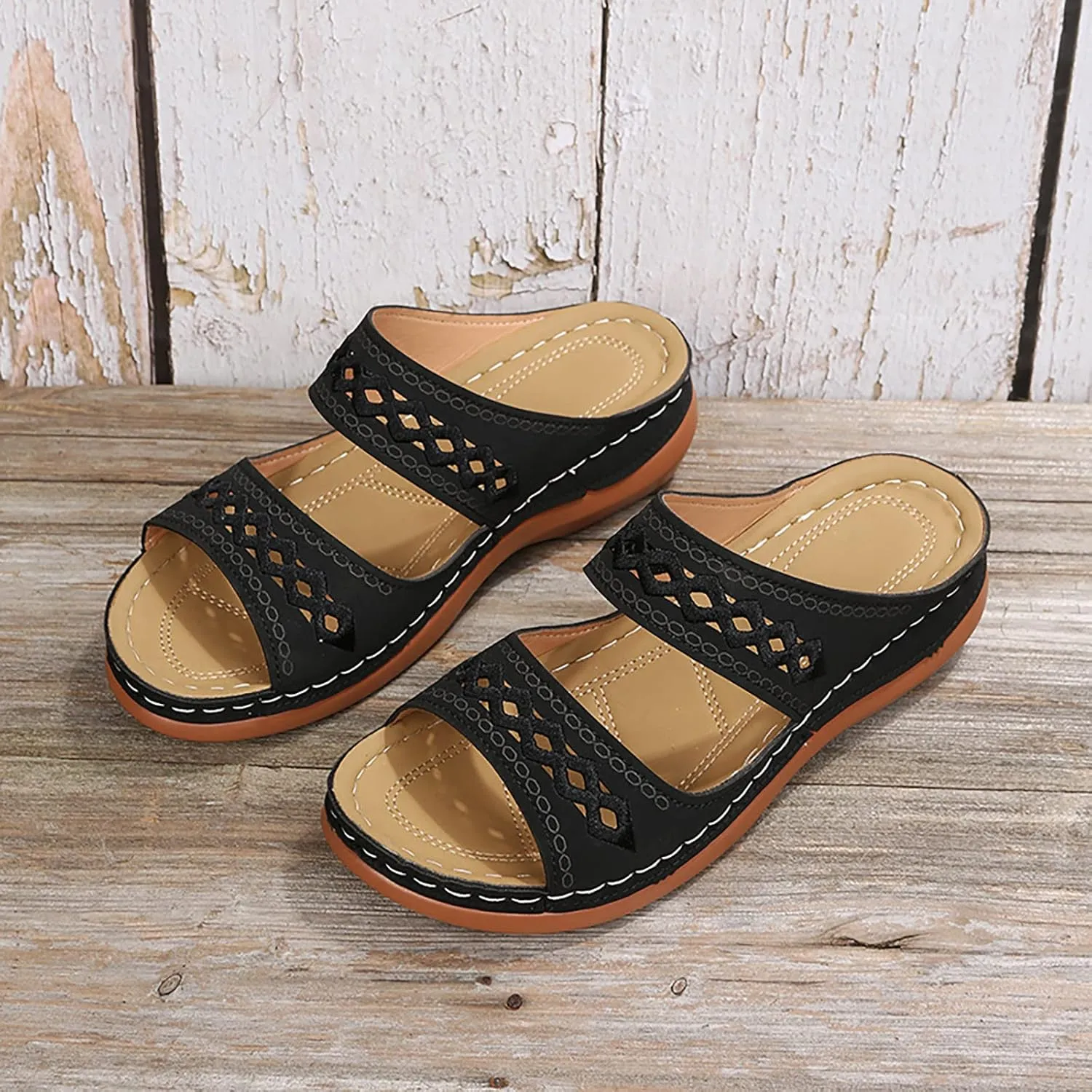 Cathalem Sandals For Women With Arch Support Wedge Sandals Close Toe Sandals Breathable Hollow Out Loaf Sandals Shoes