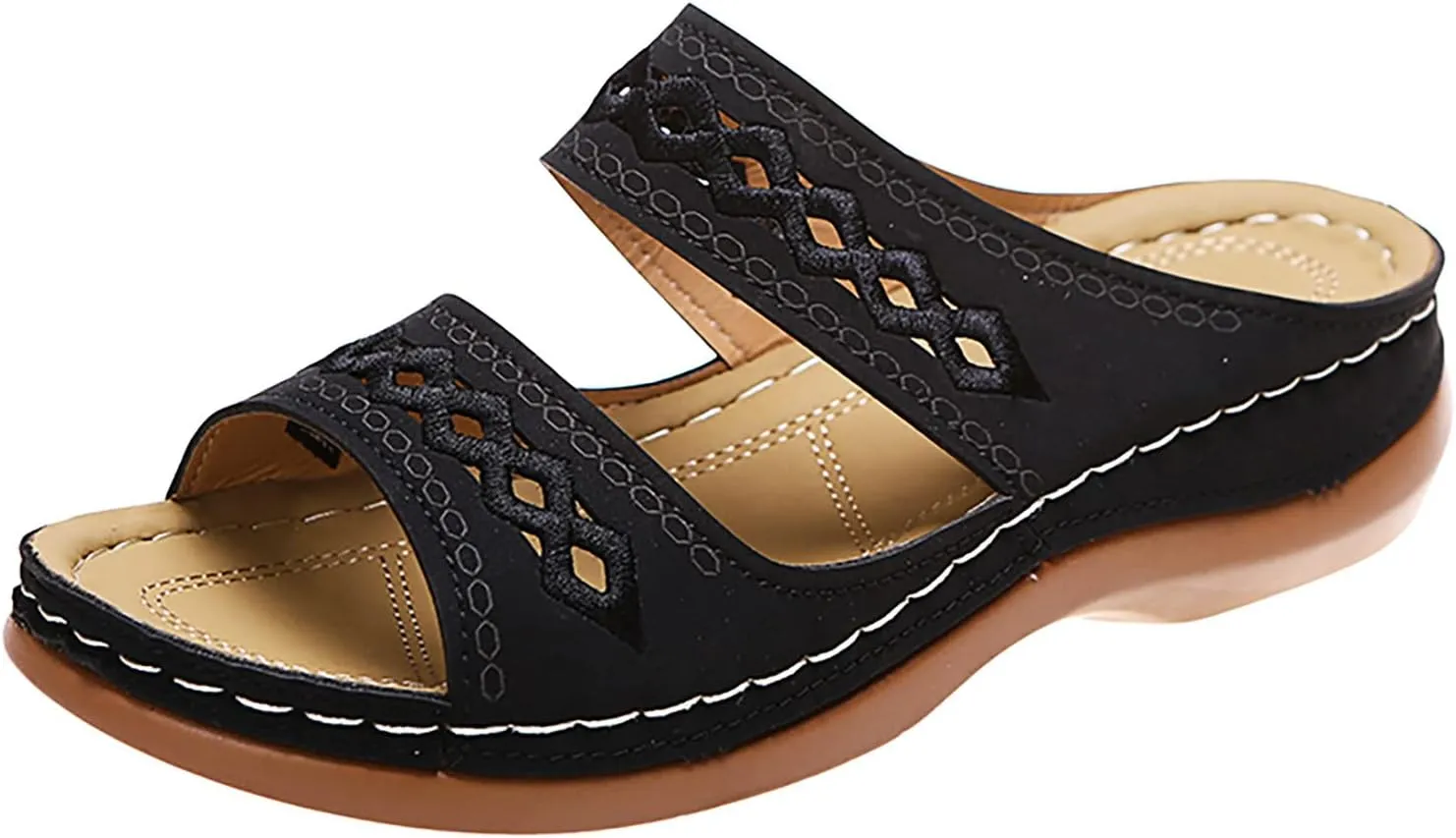 Cathalem Sandals For Women With Arch Support Wedge Sandals Close Toe Sandals Breathable Hollow Out Loaf Sandals Shoes