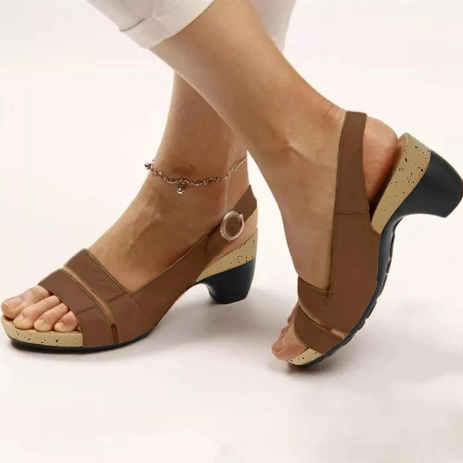 Cathalem Wedge Sandals for Women Sandals Women Summer Beach Sandals Black Sandals Flat Slippers Ring Toe Sandals