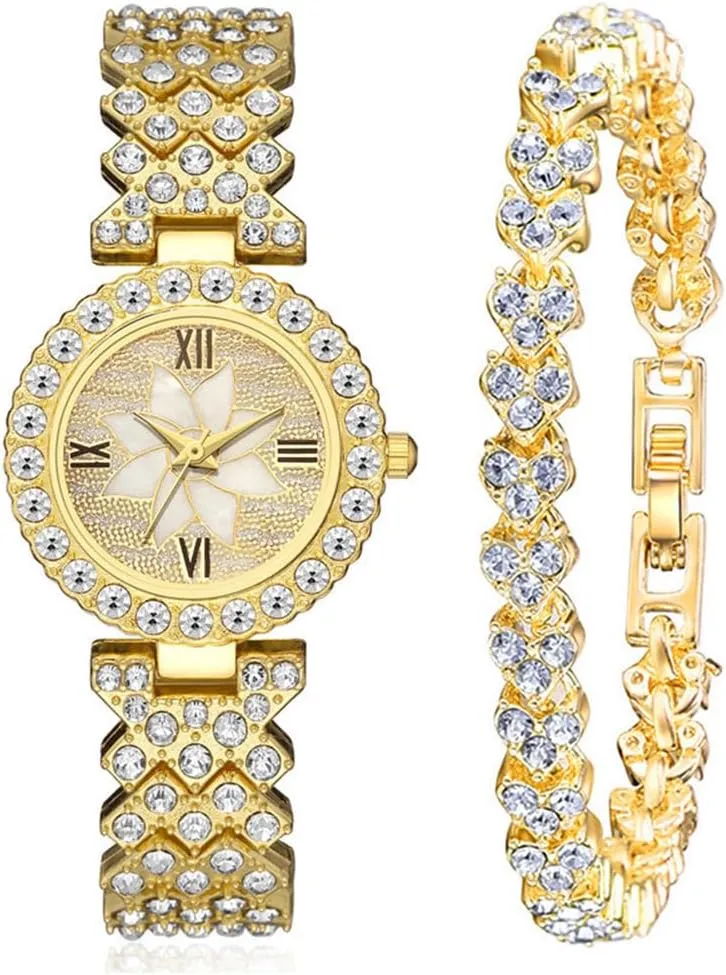 CdyBox Women Luxury Watches Steel Band with Diamonds Bracelets Watches Set Quartz Wristwatch Wholesale