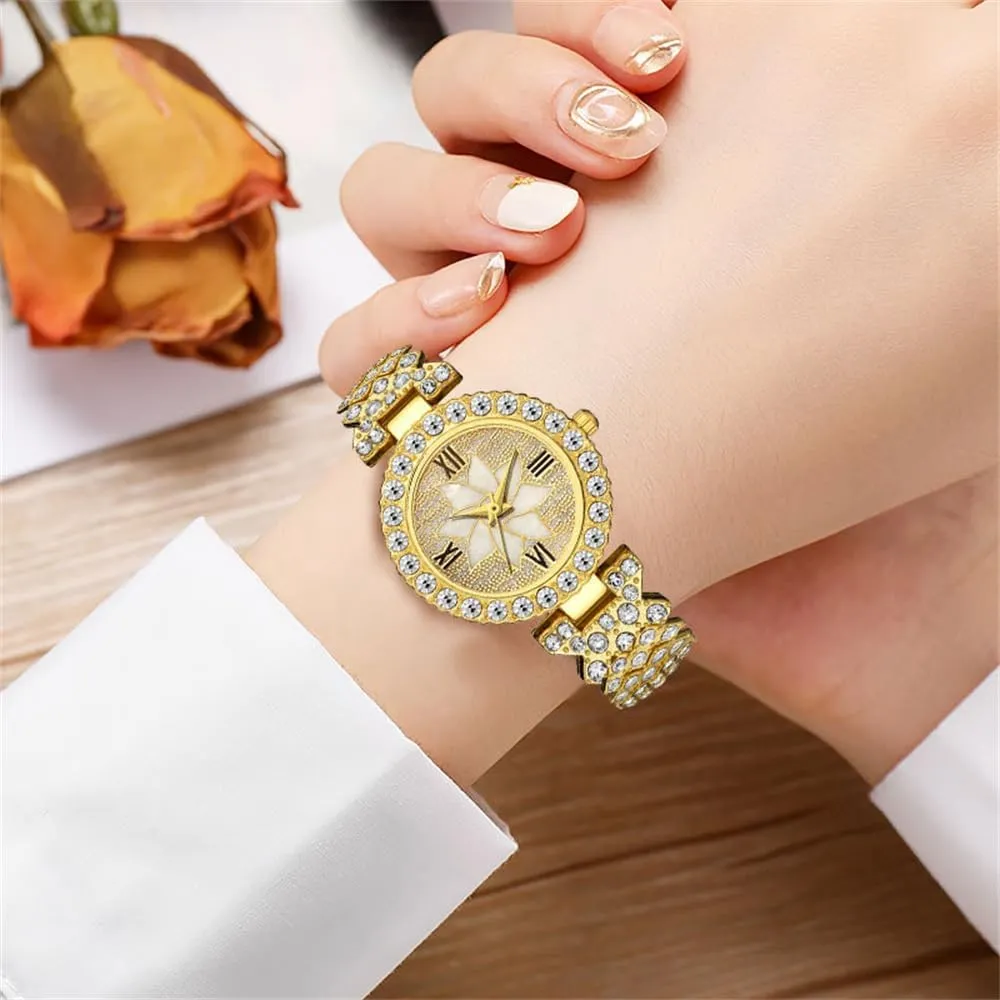 CdyBox Women Luxury Watches Steel Band with Diamonds Bracelets Watches Set Quartz Wristwatch Wholesale