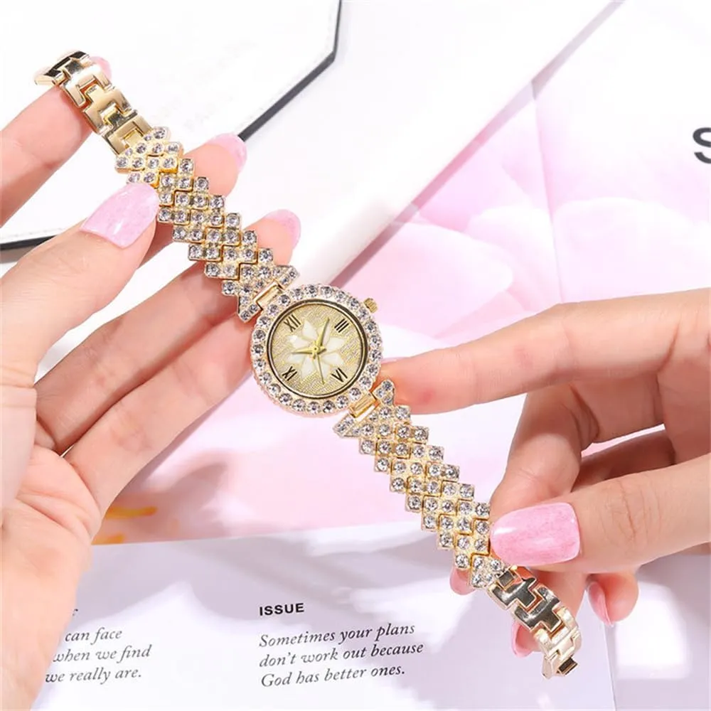 CdyBox Women Luxury Watches Steel Band with Diamonds Bracelets Watches Set Quartz Wristwatch Wholesale