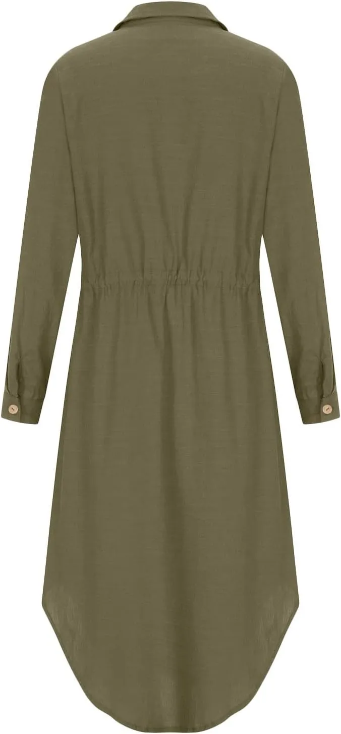 Ceboyel Linen Shirt Dresses for Women Button Down Drawstring Causal Dress Plain Long Maxi Dresses Trendy Ladies Outfits 2023