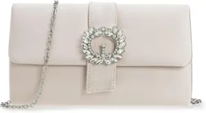 CHARMING TAILOR Evening Bag Diamantes Embellished Satin Clutch Purse for Woman Classy Party Handbag with Beaded Brooch