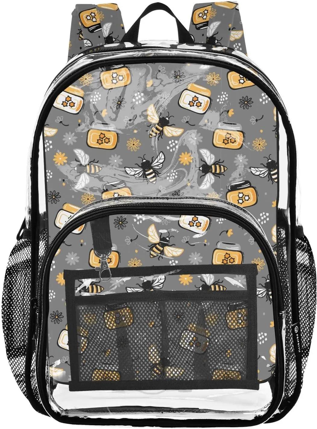 Clear Backpack Heavy Duty 15.7 Inch Bee Snowflake See Through Backpack Clear Bag Large Bookbag for Stadium Approved for School Work Concert College