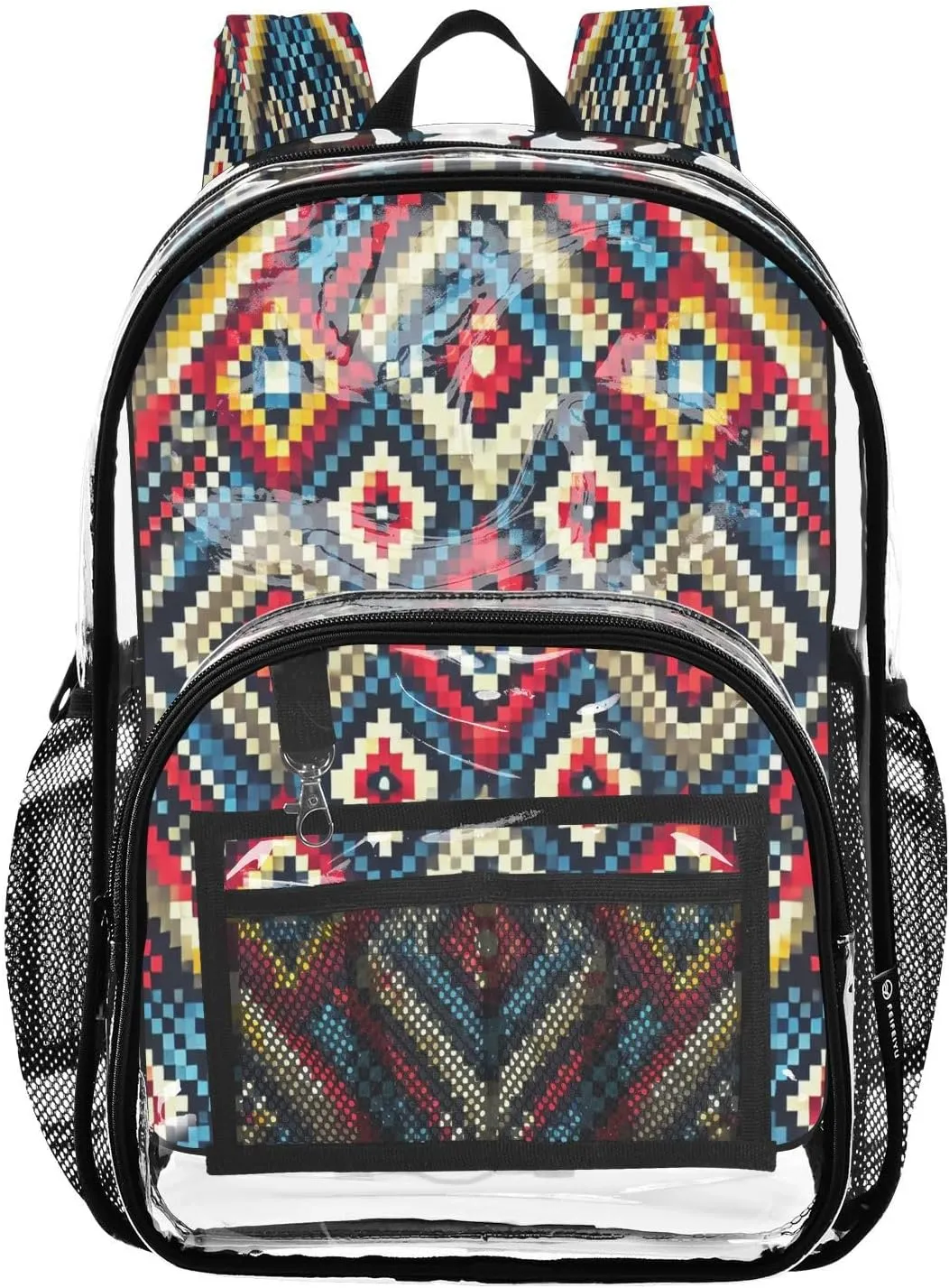 Clear Backpack Heavy Duty 15.7 Inch Boho Colorful Mandala See Through Backpack Clear Bag Large Bookbag for Stadium Approved for School Work Concert College