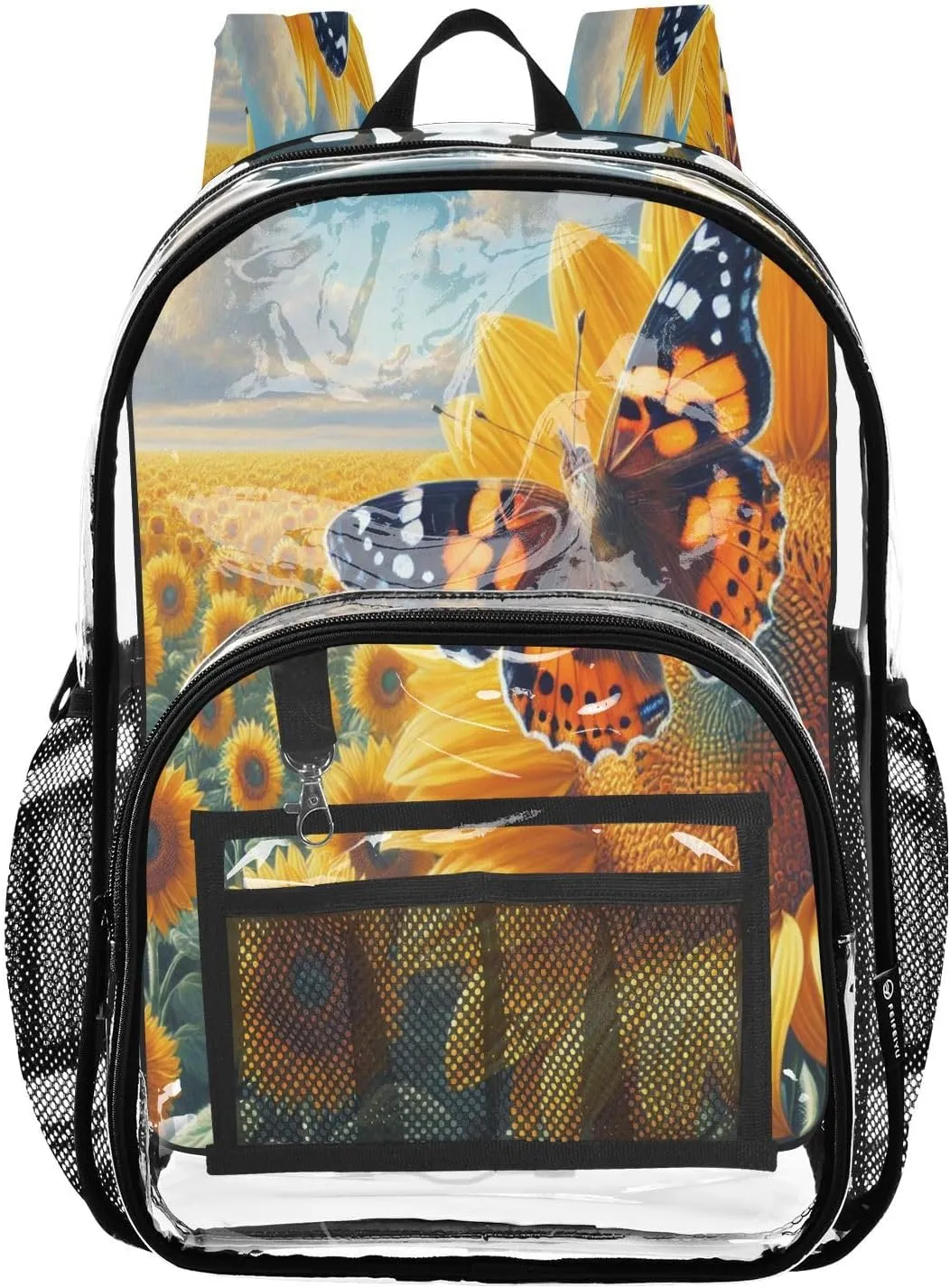 Clear Backpack Heavy Duty 15.7 Inch Butterflies Clear Bookbag See Through Backpack Large Bag for Stadium Approved for School Work Concert College