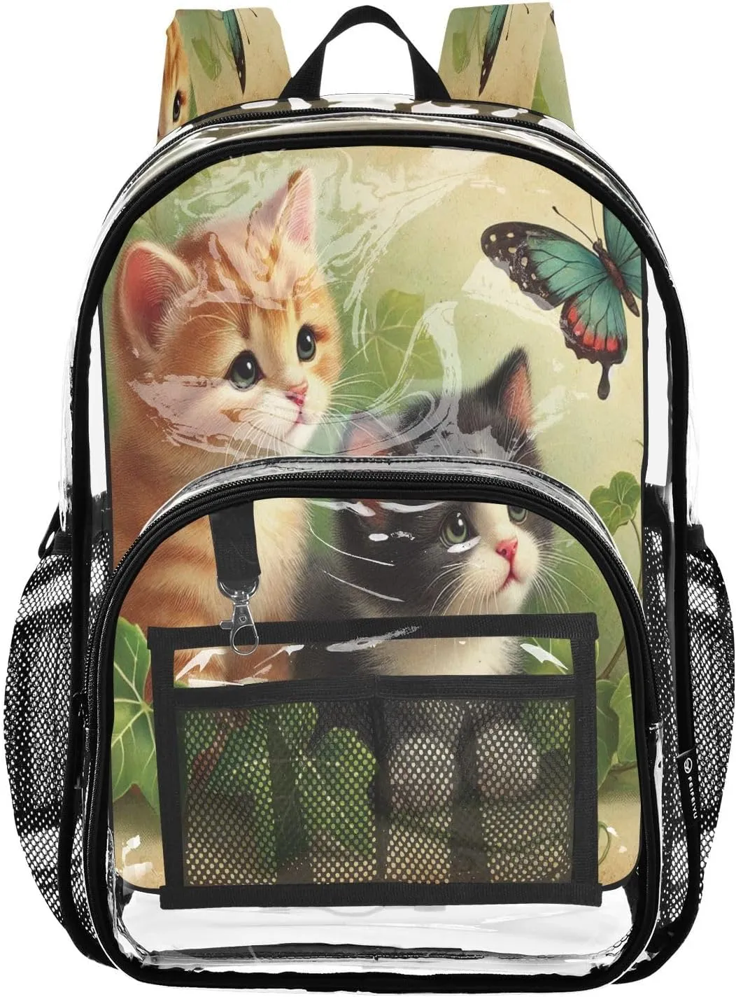 Clear Backpack Heavy Duty 15.7 Inch Butterfly Beige Clear Bookbag Large Bag for Stadium Approved See Through Backpack for Concert College School Work