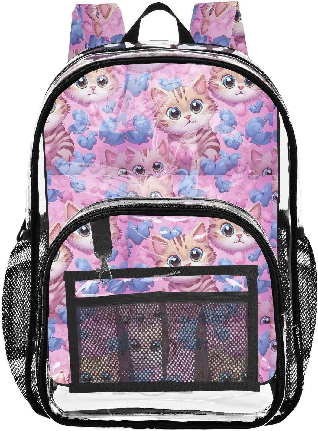 Clear Backpack Heavy Duty 15.7 Inch Cute Cat Clear Bookbag See Through Bag Large Backpack for Stadium Approved for Concert College School Work