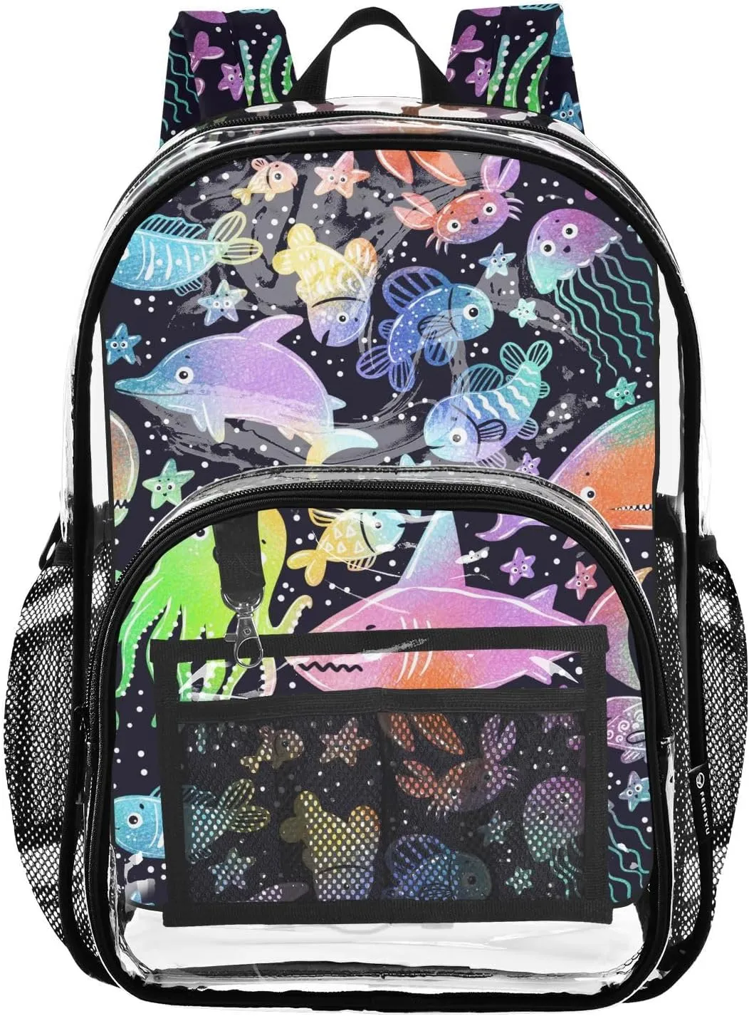 Clear Backpack Heavy Duty 15.7 Inch Dolphin Sea See Through Backpack Clear Bookbag for Stadium Approved Large Bag for Work Concert School College