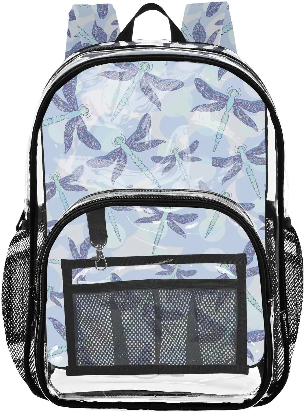 Clear Backpack Heavy Duty 15.7 Inch Dragonfly Blue Cute Clear Bookbag See Through Bag Large Backpack for Stadium Approved for College School Work Concert