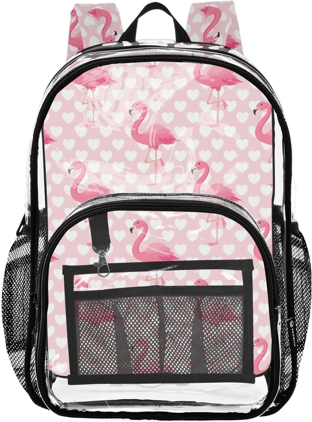 Clear Backpack Heavy Duty 15.7 Inch Flamingo Heart Clear Bookbag See Through Backpack Large Bag for Stadium Approved for Concert College School Work