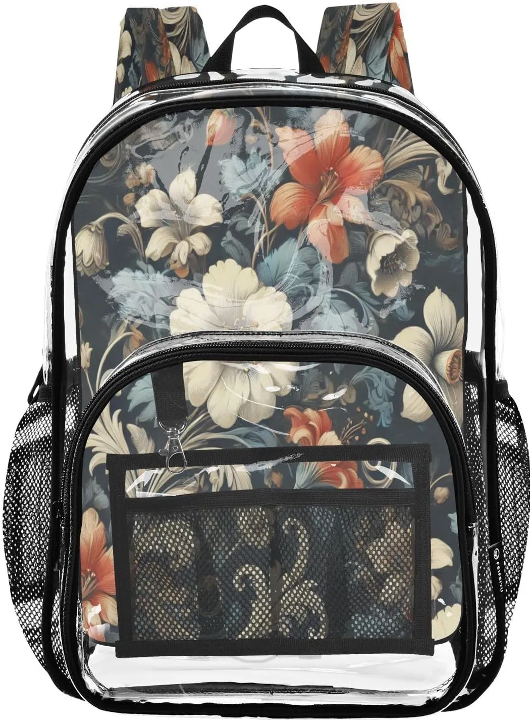 Clear Backpack Heavy Duty 15.7 Inch Flowers Boho Mandala Clear Bookbag See Through Backpack Large Bag for Stadium Approved for Work Concert School College
