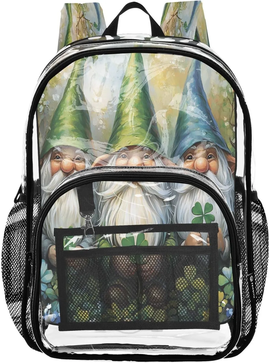 Clear Backpack Heavy Duty 15.7 Inch Gnome St Patrick See Through Backpack Approved Large Bag Clear Bookbag for Stadium for Work Concert School College