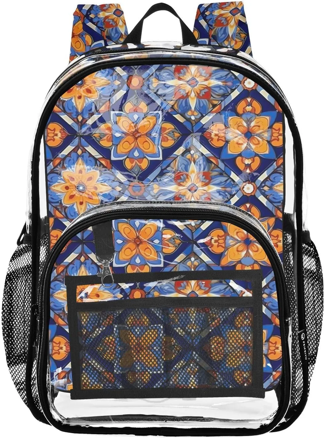 Clear Backpack Heavy Duty 15.7 Inch Orange Mexican Talaveras See Through Backpack Clear Bookbag for Stadium Approved Large Bag for School Concert Work College