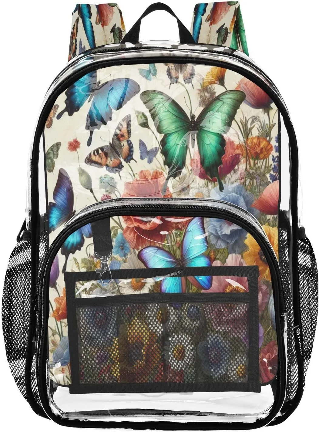 Clear Backpack Heavy Duty 15.7 Inch Retro Butterfly See Through Backpack Clear Bag Large Bookbag for Stadium Approved for Work Concert School College