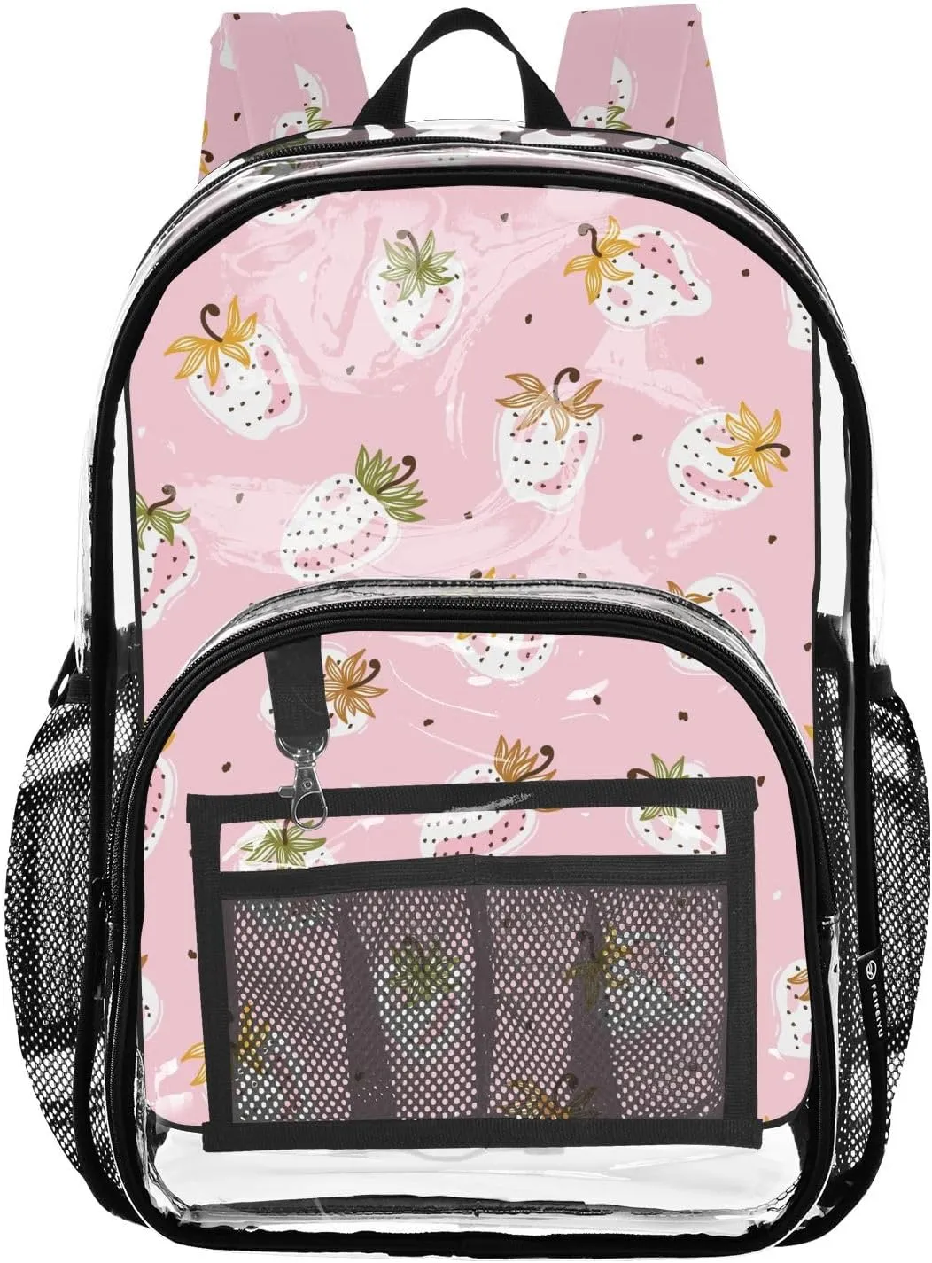 Clear Backpack Heavy Duty 15.7 Inch Strawberry Leaves Verdant Clear Bookbag Large Bag for Stadium Approved See Through Backpack for Work Concert School College
