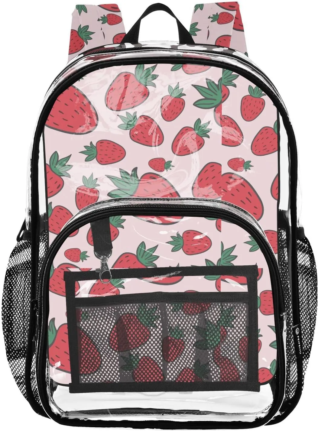 Clear Backpack Heavy Duty 15.7 Inch Strawberry Light Clear Bookbag Large Bag for Stadium Approved See Through Backpack for School Work Concert College