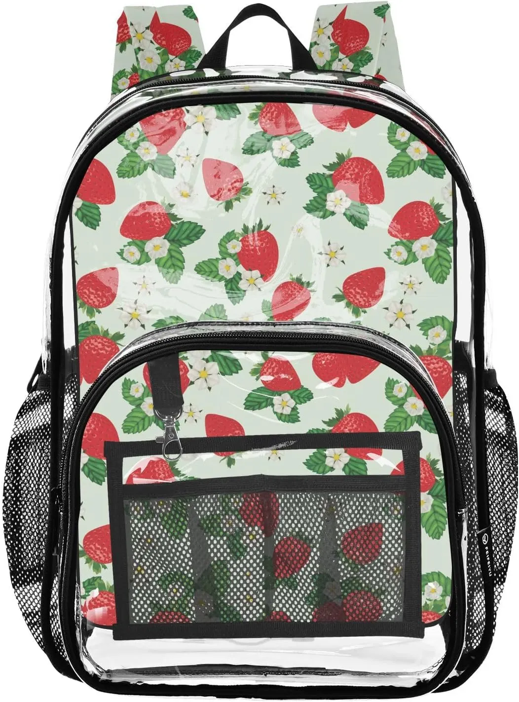 Clear Backpack Heavy Duty 15.7 Inch Strawberry Verdant Clear Bookbag Large Bag for Stadium Approved See Through Backpack for School Concert Work College