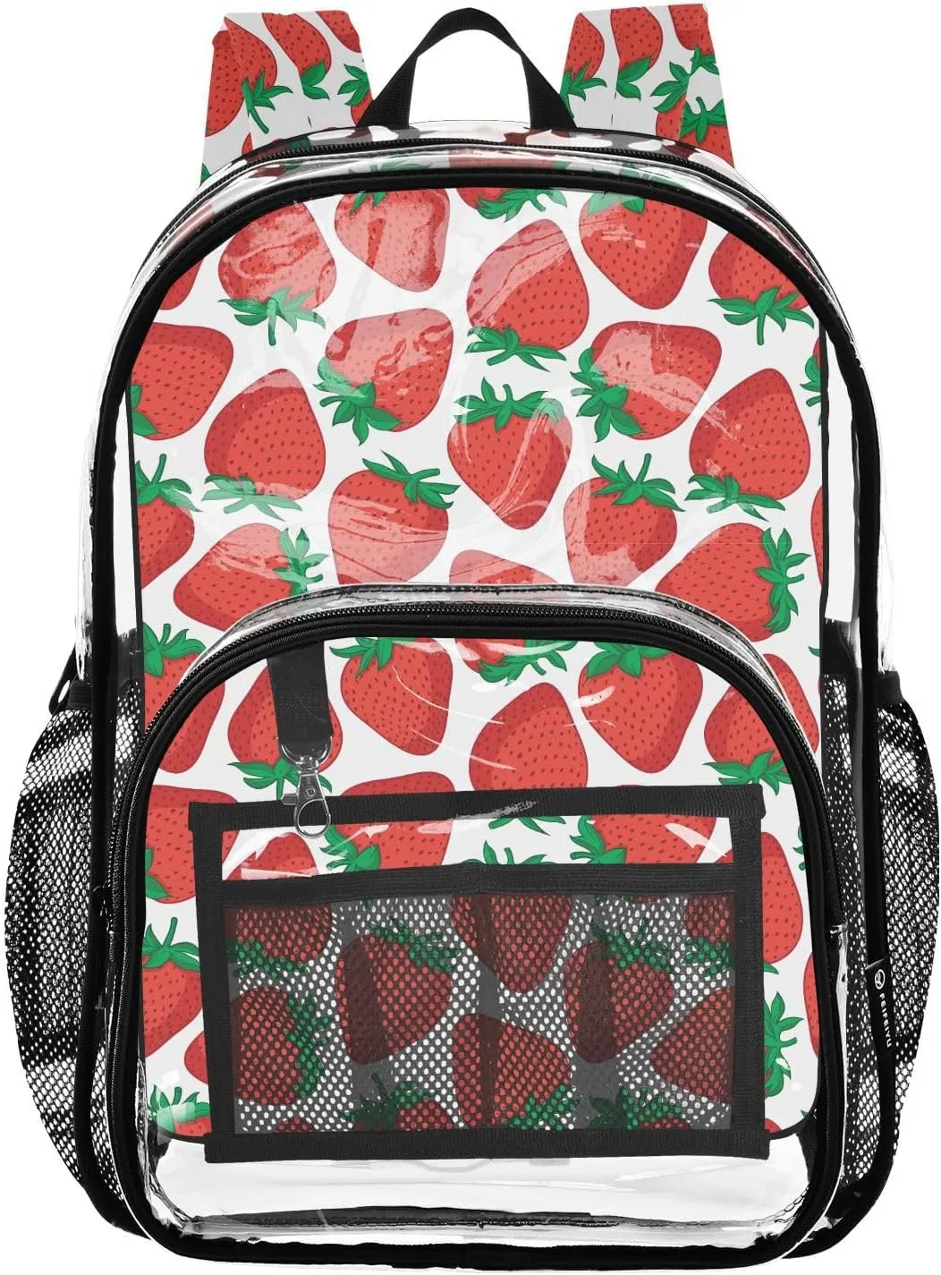Clear Backpack Heavy Duty 15.7 Inch Strawberry White See Through Backpack Clear Bag Large Bookbag for Stadium Approved for Work Concert School College